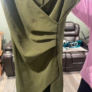 Olive green pretty dress with slit in left leg side.